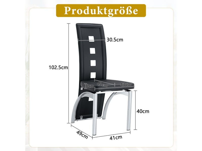  Lot de 2 chaises de salle à manger à dossier ajouré  - assise rembourrée, pu noir et métal argenté, 102,5 cm  - Conforama D