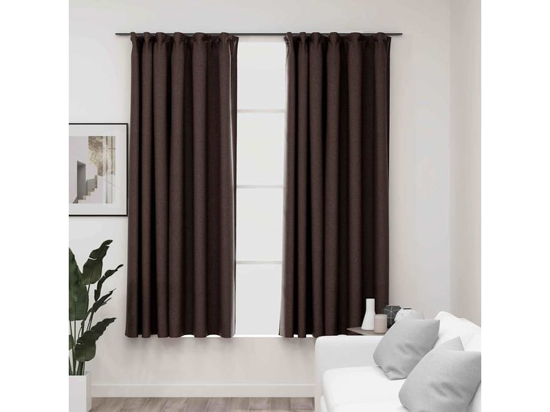  Lot de 2 rideaux occultants, rideaux black-out aspect lin et crochets taupe 140x175cm cf44543  - Conforama B