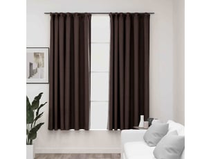 Lot de 2 rideaux occultants, rideaux black-out aspect lin et crochets taupe 140x175cm cf44543