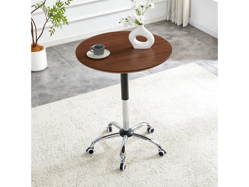  Table de salle à manger ronde avec hauteur réglable et roulettes freinées, pour cuisine et bureau, noyer  - Conforama B