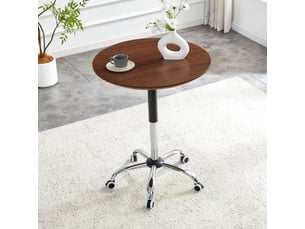 Table de salle à manger ronde avec hauteur réglable et roulettes freinées, pour cuisine et bureau, noyer