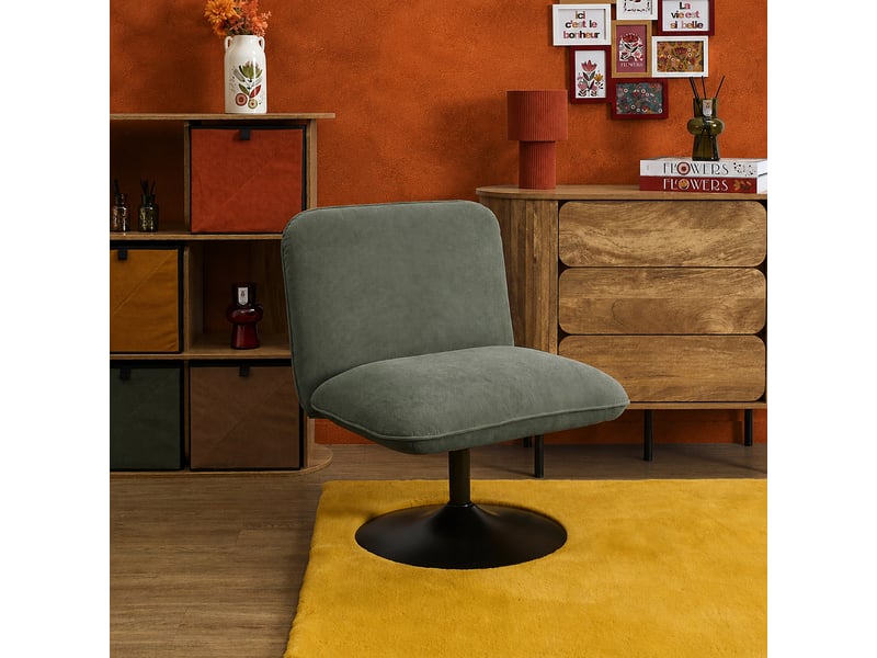  Fauteuil - home deco factory - jules - pivotant - velours côtelé - vert  - Conforama B
