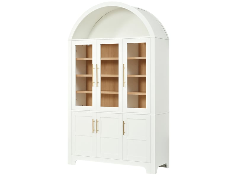  Buffet haut 6 portes avec vitrine 110x40x185 cm mdf et panneaux de particules blanc  - Conforama R