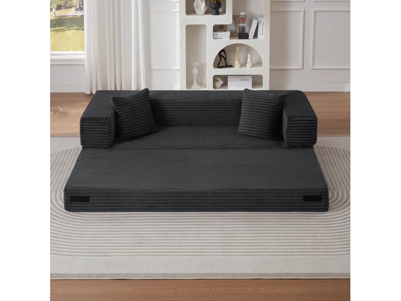  Canapé convertible 3 places en velours côtelé avec fonction lit, gris foncé  - Conforama D