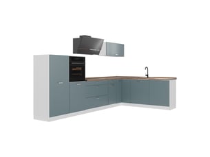 Vicco cuisine en angle, bleu-grisblanc, 347 x cm sans plan de travail