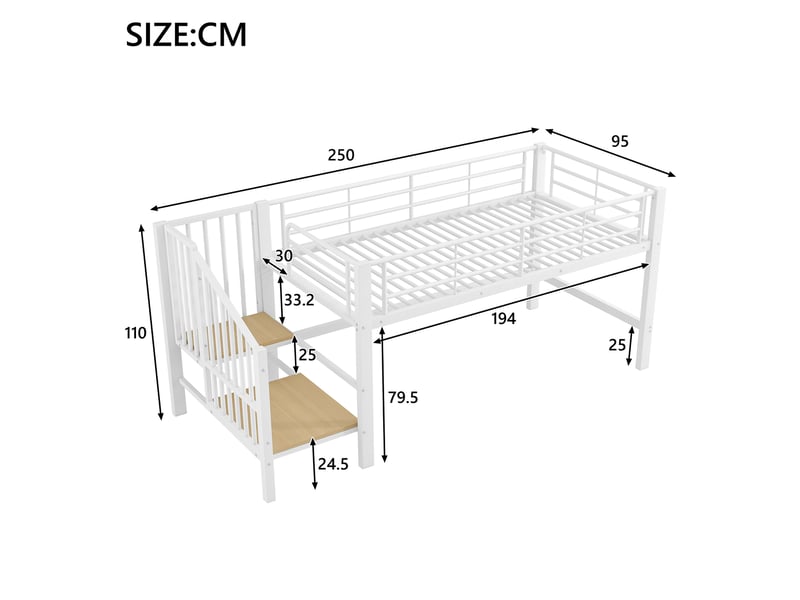  Lit mezzanine 90x200 cm coloris blanc métal lit enfant blanc - Conforama C