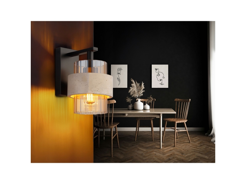  Globo daren applique murale noir mat, abat-jour en verre ambré, douille e27  - Conforama B