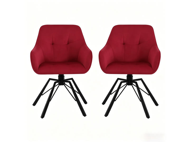  Chaises de salle à manger 2 pièces pivotantes à 360°, velours et métal rouge vin  - Conforama A