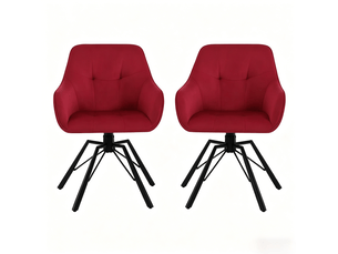 Chaises de salle à manger 2 pièces pivotantes à 360°, velours et métal rouge vin