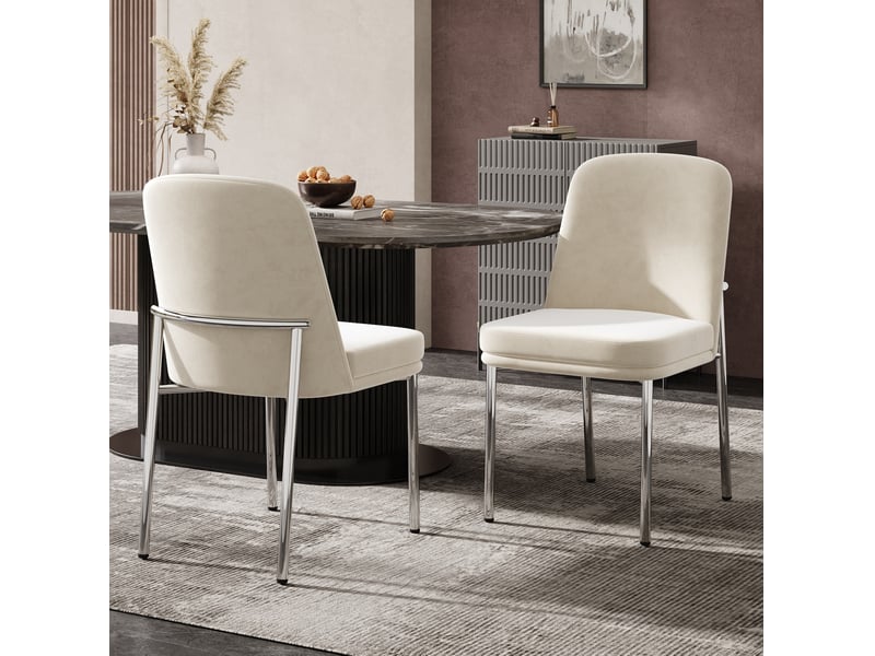  Lot de 4 chaises de salle à manger 42,5x53x82 cm en velours beige, style contemporain épuré  - Conforama E