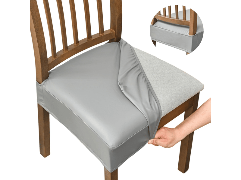  Lot de 4 housses de siège de chaise imperméables, housses de chaise en cuir pu, amovibles et lavables, gris  - Conforama A