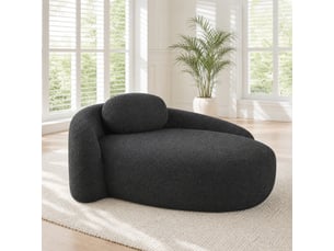 Canapé droit 1 place en tissu bouclette noir, design arrondi avec coussin, idéal pour salon et studio
