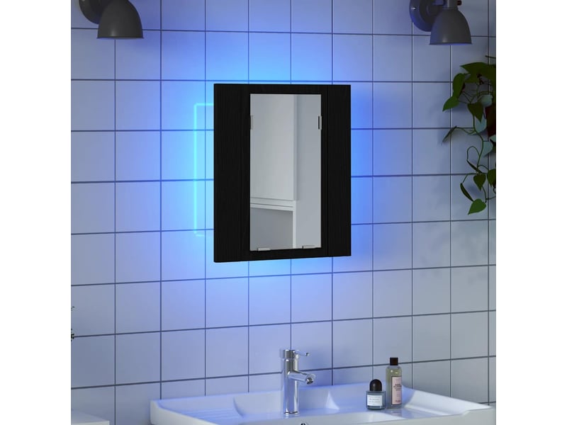 Armoire de salle de bain, meuble de rangement avec miroir led en chêne noir - Conforama C