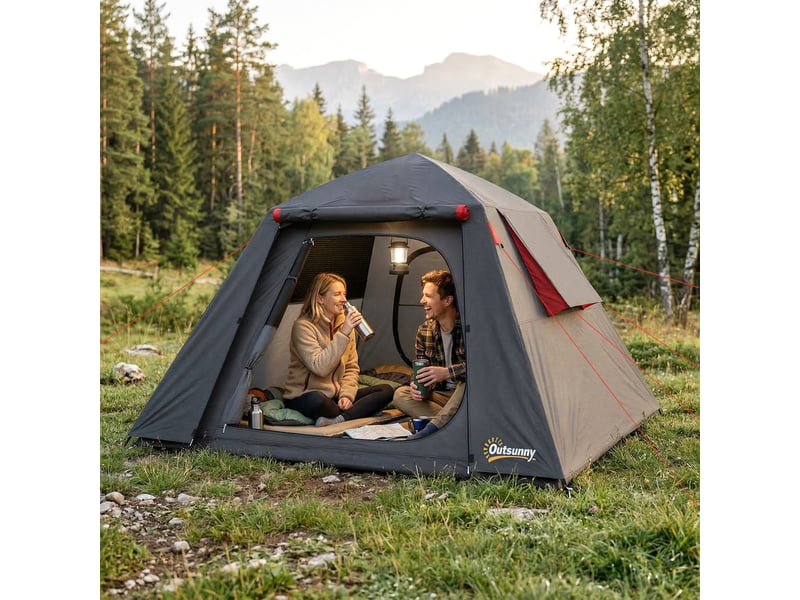  Tente camping 2 pers., dôme imperméablecoupe-vent 3000 mm, 2 portes, 2 fenêtres moustiquaire, 2 latérales, sac.  - Conforama C