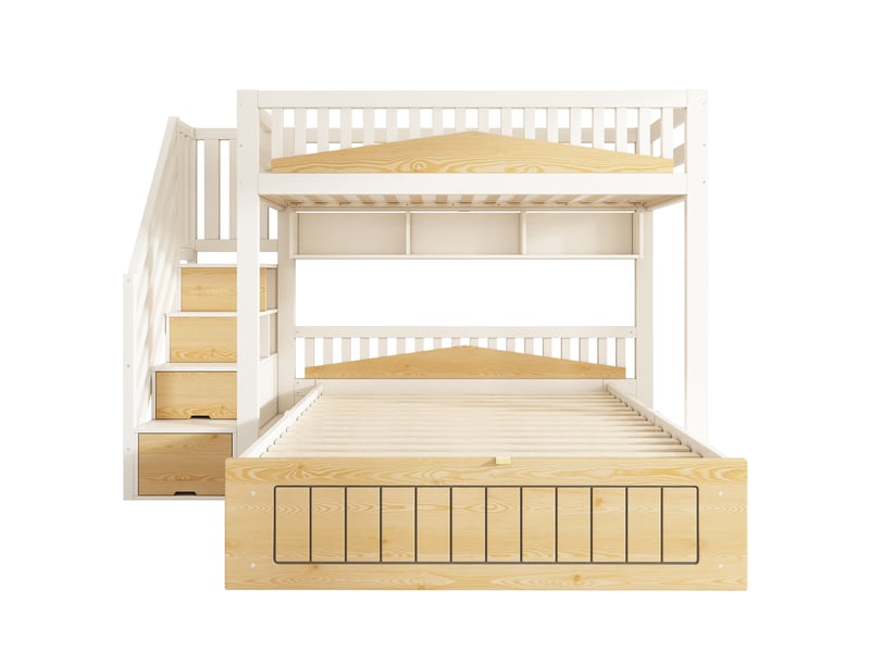 Lit superposé familial 90140 × 200 cm avec escalier, rangement et usb-c Fay Lum - Conforama E