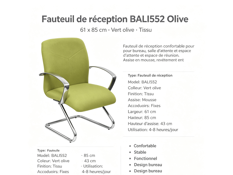  Fauteuil de réception caudete piqueras y crespo olive 61 x 85 cm vert olive - tissu avec accoudoirs fixes S5704253 - Conforama E