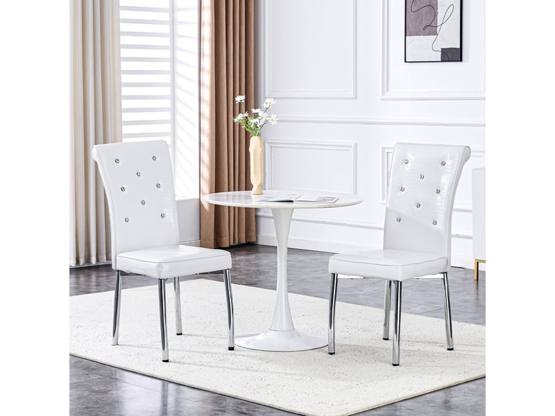 Chaises de salle à manger lot de 2 à dossier rembourré - pieds métal chromé, pvc effet crocodile blanc - Conforama B