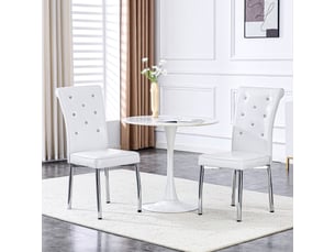 Chaises de salle à manger lot de 2 à dossier rembourré  - pieds métal chromé, pvc effet crocodile blanc