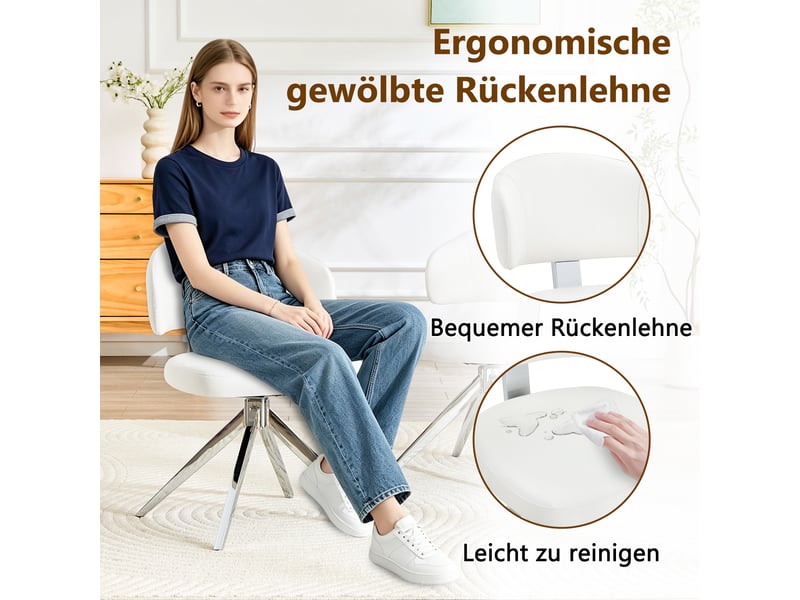  Lot de 2 chaises de salle à manger design dossier incurvé assise rembourrée similicuir piètement métal 4 pieds pivotant  - Conforama E