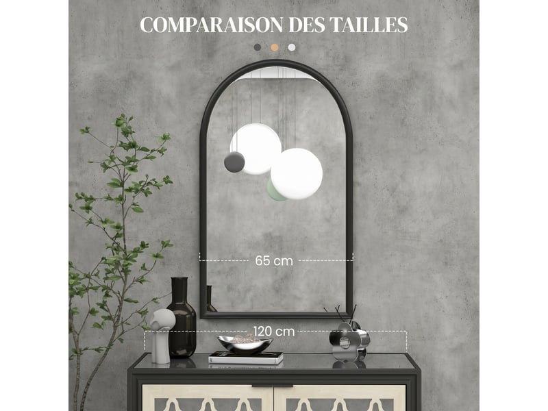  Miroir mural arche, 110 x 65 cm cadre en bois, miroir arqué pour le salon, la chambre, l'entrée, noir  - Conforama R