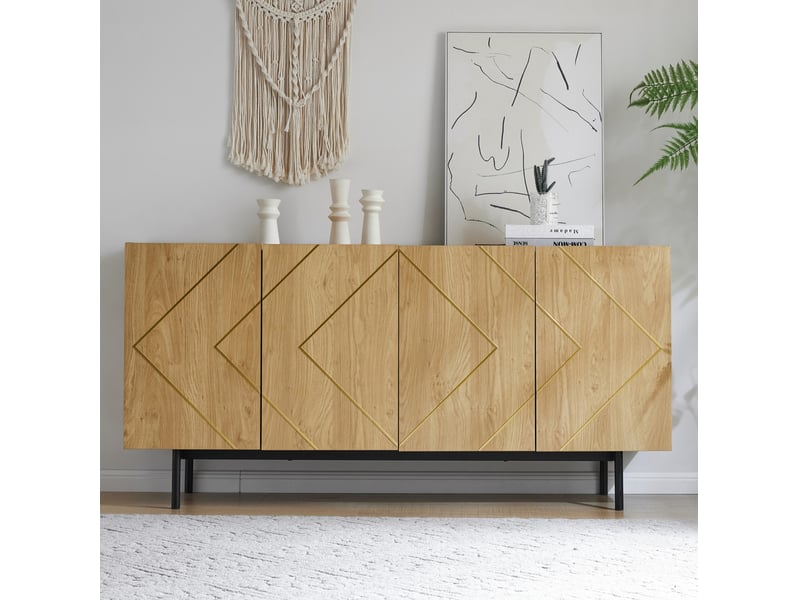 Buffet 4 portes avec décorations métalliques, panneau de particules, naturel – 160 x 40 x 78 cm - Conforama C