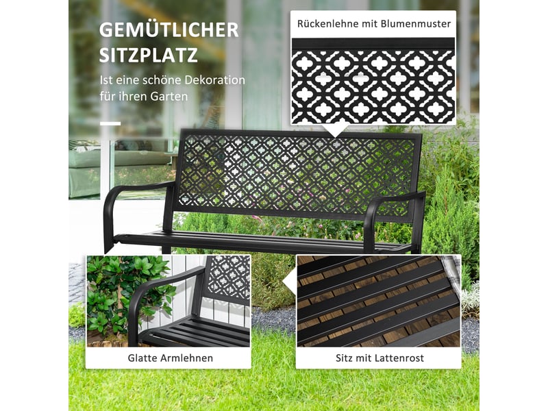  Banc de jardin,127x63x83 cm,2 places avec dossier et accoudoirs,acier,noir  - Conforama E