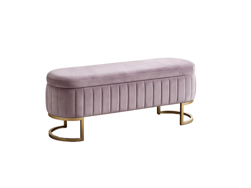  Banc coffre en velours rose 129,5 x 42 x 46 cm, pieds en métal doré et rangement intérieur pour chambre  - Conforama A