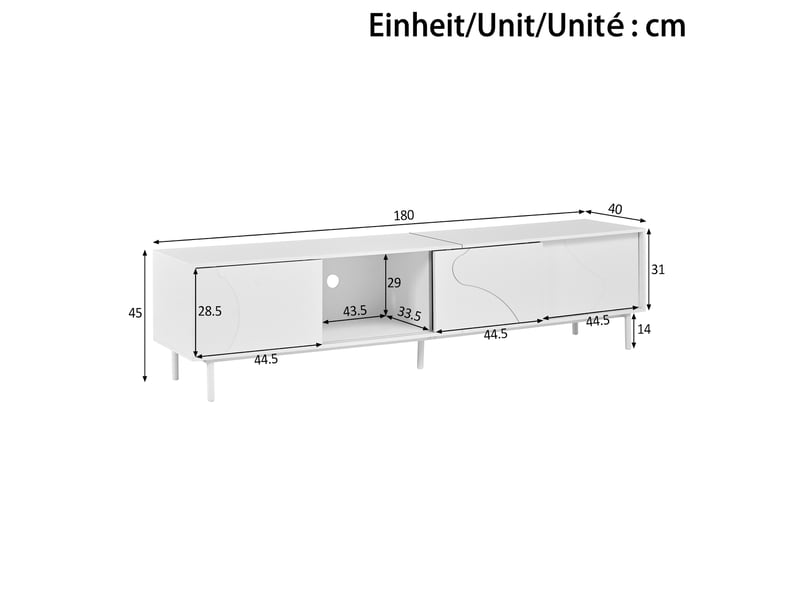 Meuble tv blanc 180 cm avec led et portes coulissantes en mdf mat - Conforama C