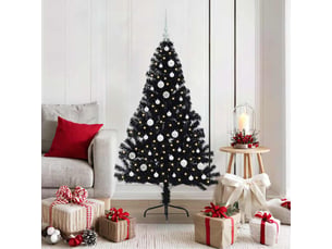 Sapin de noël - arbre de noël artificiel pré-éclairé noir 150 cm pvc