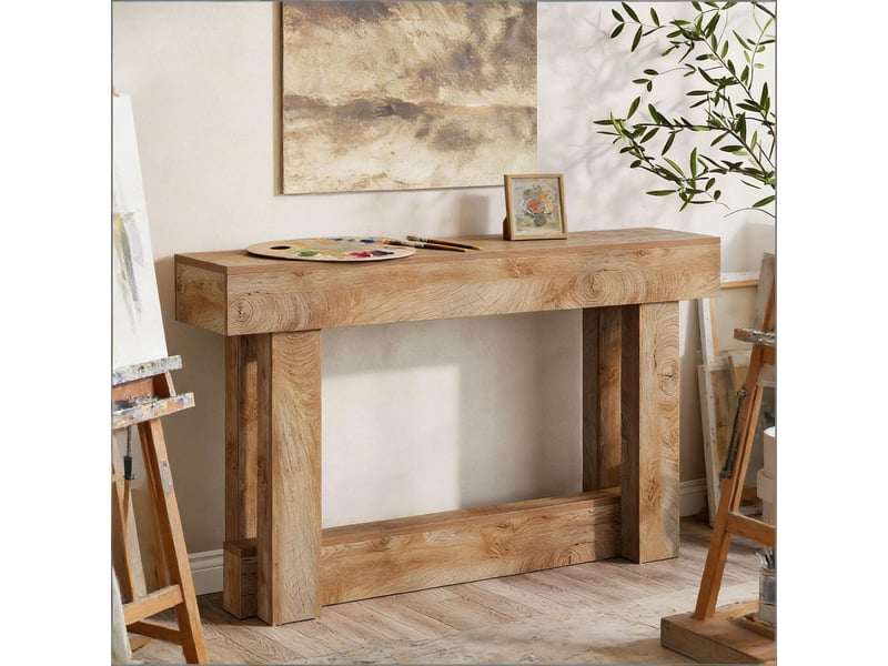 Table console à 2 niveaux en panneau de particules marron 160x30x85 cm  - Conforama D