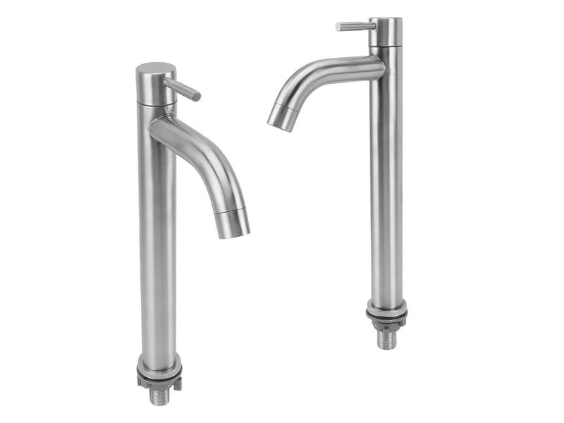 Robinet de cuisine à eau froide simple en acier inoxydable, robinet de salle de bain à trou unique pour maison, appartement, haut et courbé - Conforama C