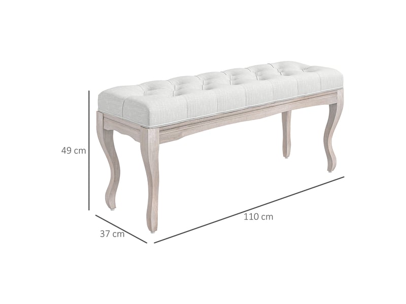  Banc de chevet avec pieds en bois et assise rembourrée, charge maximale 120 kg, pour entrée, 110 x 37 x 49 cm, crème  - Conforama E