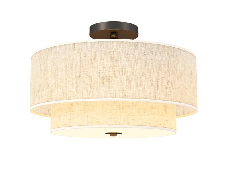  Plafonnier. Suspension à double abat-jour aspect lin. Blanc crème.  - Conforama B