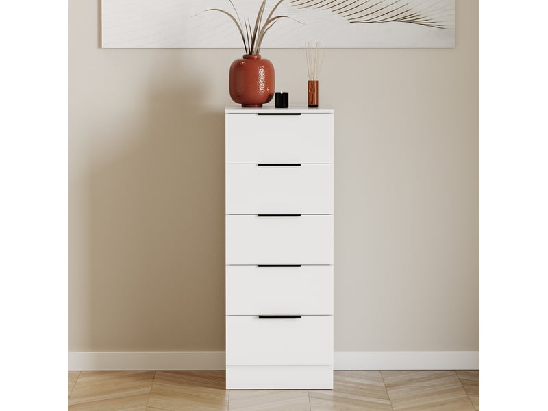  Commode trega 5 tiroirs étroite, chambre, rangement, petit espace, 90x34,5x36cm, noir 3332113 - Conforama C