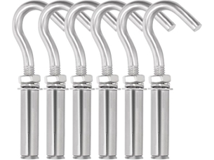Lot de 6 crochets acier inoxydable m12 avec vis expansion, boulons muraux béton, supports métalliques plafond et mur, gris