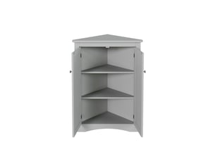 Meuble d'angle triangulaire avec porte en verre ondulé, étagère ouverte, éclairage led intégré et étagères réglables