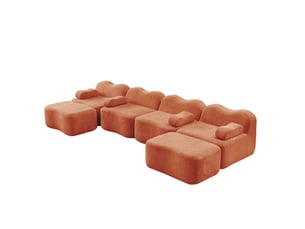 Canapé modulable en u 4 places en velours orange avec 2 ottomans, mousse 32d et forme ondulée pour le salon
