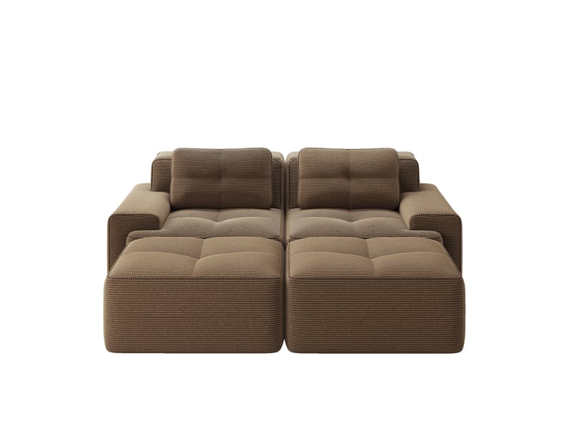  Canapé modulable 2 places en u en velours côtelé marron avec poufs  - Conforama A