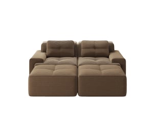 Canapé modulable 2 places en u en velours côtelé marron avec poufs