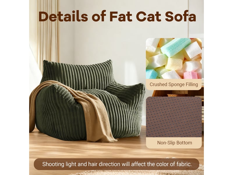  Fauteuil avec pouf ergonomique, assise enveloppante et accoudoirs larges pour salon, en flanelle verte  - Conforama E