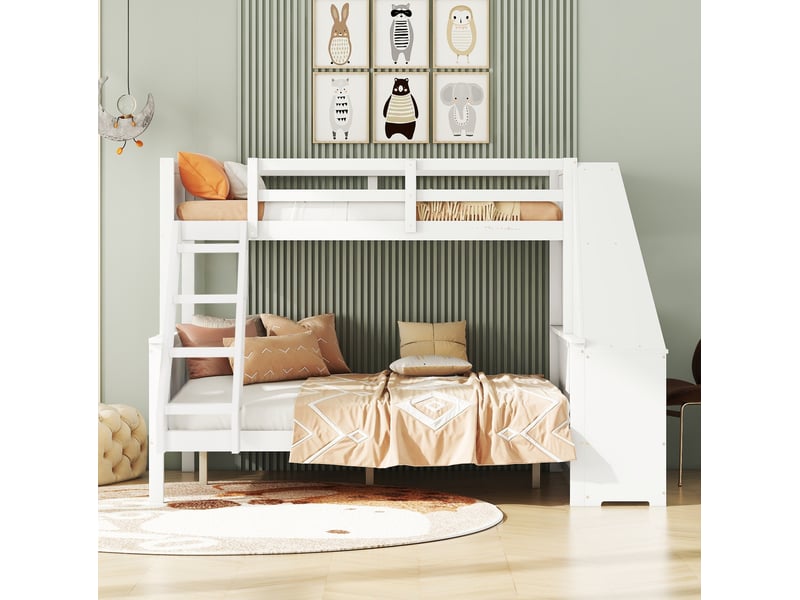  Modenvie lit superposé enfant 90x200 cm + 140x200 cm - avec bureau, rangements, sans matelas - blanc  - Conforama E