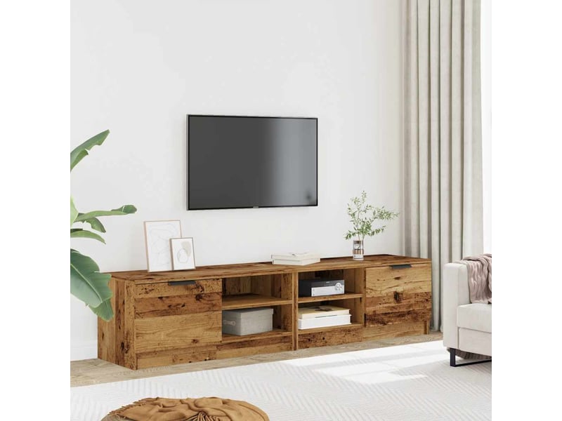  Lot de 2 meuble tv bas salon vieux bois 80x35x36,5 cm bois d'ingénierie  - Conforama C