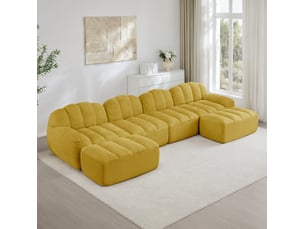 Canapé modulable 4 places en u avec 2 poufs en granular fleece jaune