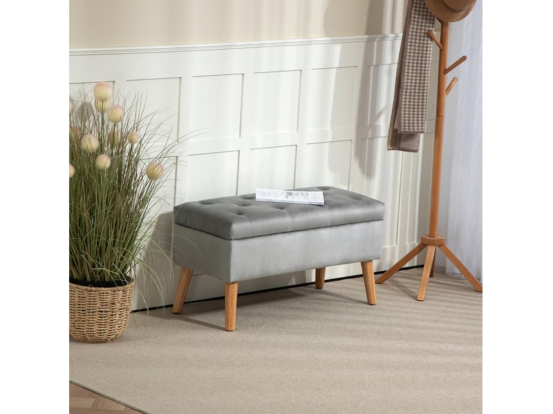 Banc de rangement tcqpz capitonné avec couvercle 80 x 35 x 40 cm polyester aspect velours gris  - Conforama B