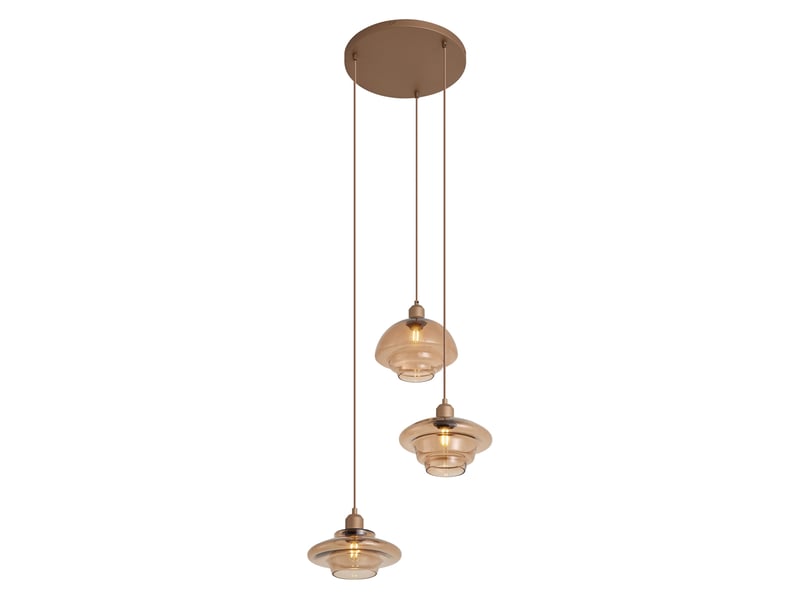 Suspension rétro bronze foncé avec abat-jour ambrés 3 lumières - smokey  - Conforama E