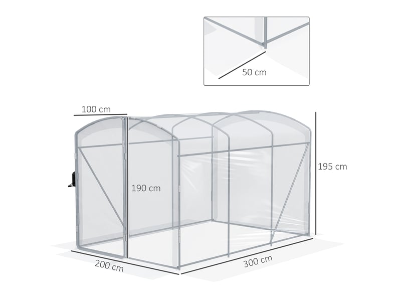  Serre tunnel accessible à pied, film transparent, structure en acier galvanisé, 3 x 2 x 2 m  - Conforama E