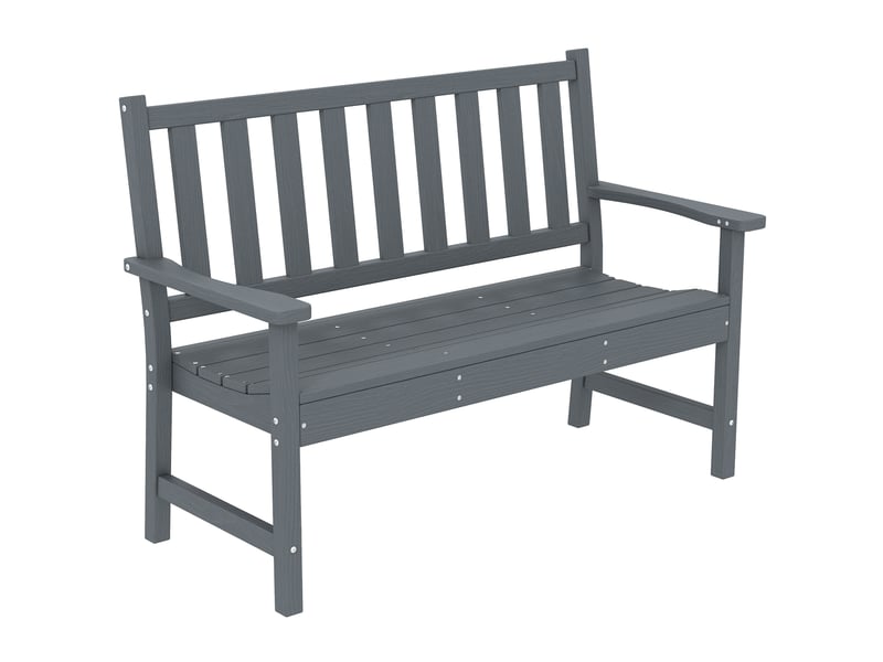  Banc de jardin 2 places, banc d'extérieur en plastique résistant aux intempéries avec structure à lattes, dossier imitation bois, gris  - Conforama A