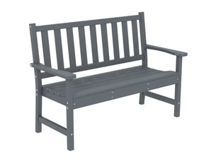Banc de jardin 2 places, banc d'extérieur en plastique résistant aux intempéries avec structure à lattes, dossier imitation bois, gris