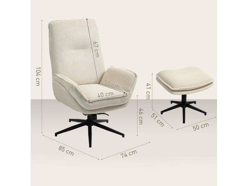 Fauteuil relax pivotant 360° avec repose-pieds, inclinable jusqu’à 130°, beige - Conforama C