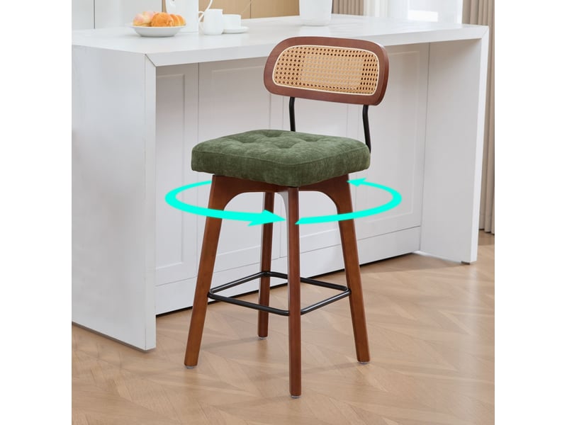  Lot de 2 tabourets de bar pivotants 360° 44x51x96 cm en chenille verte  - Conforama W